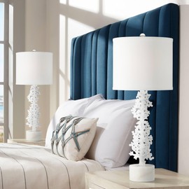 360 Lighting Avery 29 1/2" Tall Faux Coral Modern Coastal End Table Lamps Set of 2 White Linen Shade Living Room Bedroom Bedside Nightstand House Office Home Reading Kitchen Entryway Console Family