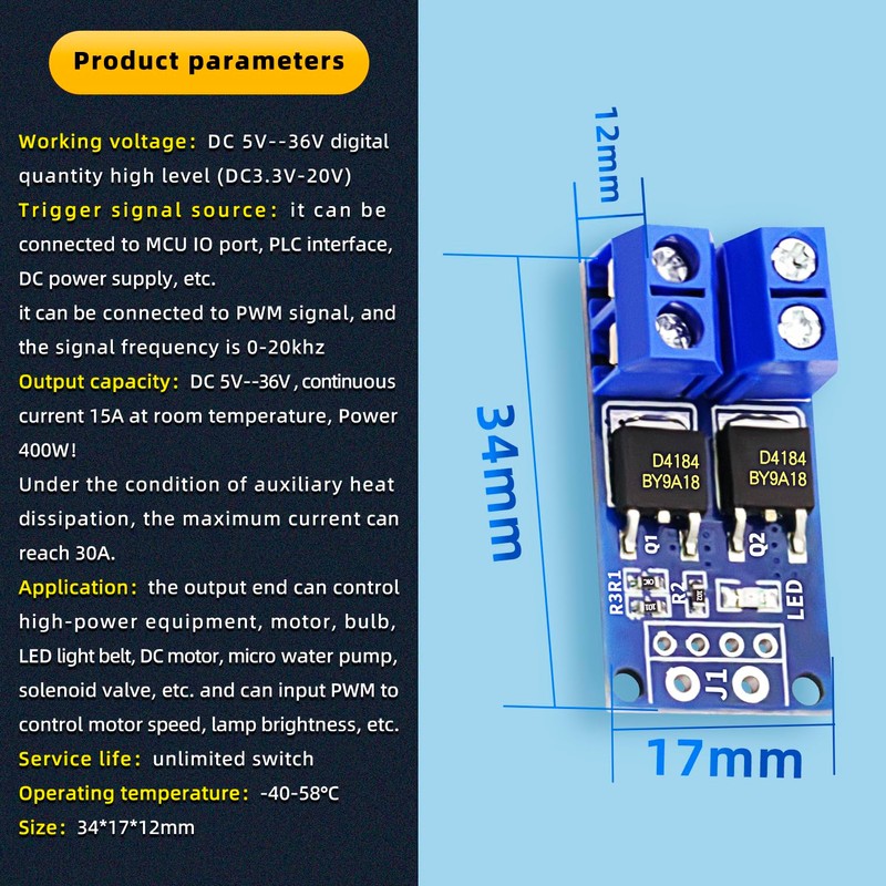 DaFuRui MOSFET Trigger Switch Drive Module，12Pack DC 5V-36V 15A(Max 30A)