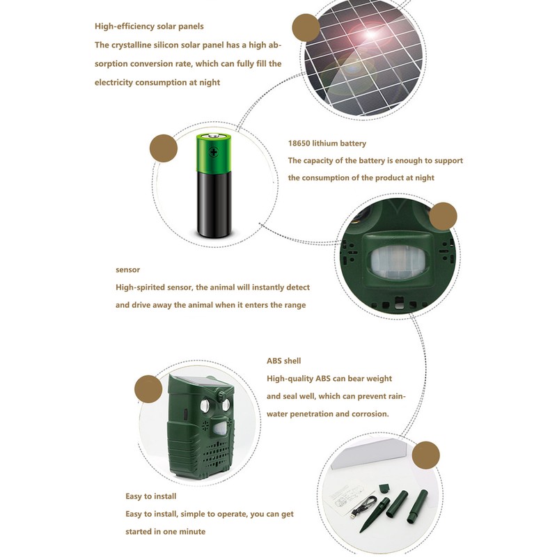 4‑Gears Solar Animal Repeller Ultrasonic Waterproof Mouse Repellent for Garden