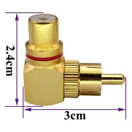 AAOTOKK 90 Degree RCA Adapter, Gold-Plated Right Angle RCA Male to RCA Female Audio AV TV Adapter Metal Connector (2 Pieces/1bis1)