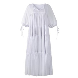 Womens Puff Sleeve Peasant Dress Milkmaid Chemise Medieval Renaissance Ren Faire (White, M)
