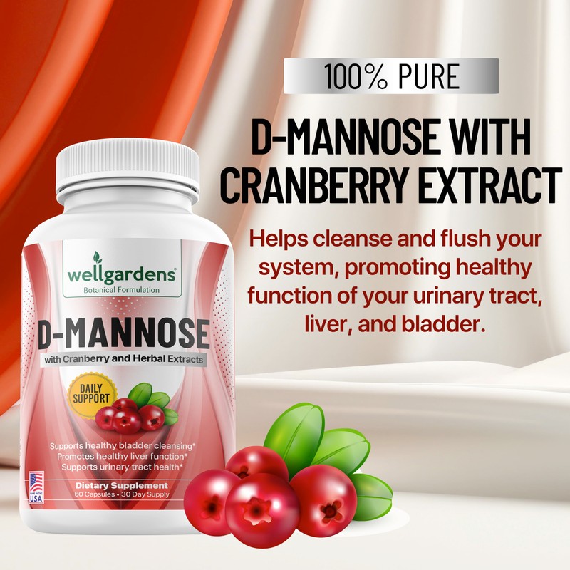 100% Pure D-Mannose with Cranberry Extract - Helps Cleanse Impurities,