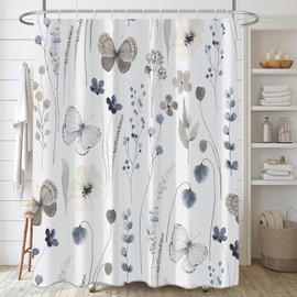Shower Curtain,Bathroom Curtains Shower Set,Fabric Shower Curtain with 12 Hooks 71x71 Inch，Easy Installation, Machine Washable