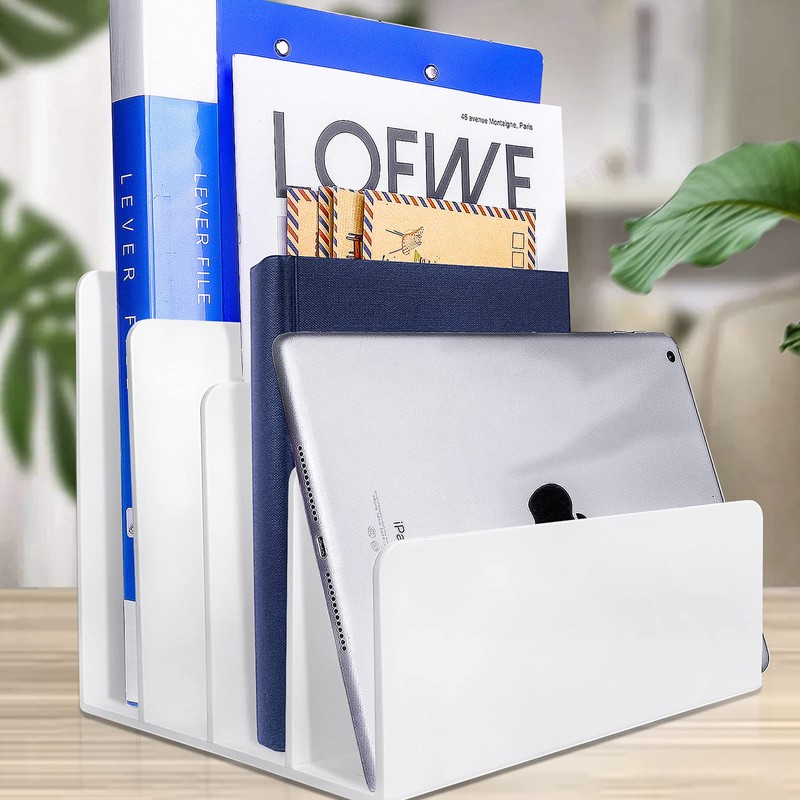 4 Section Acrylic File Organizer for Desk, White Acrylic Desk