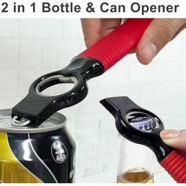 DUNLAGUE 2-Pack Soda Can Opener and Beer Bottle Opener Bartender with Good Grip Silicone Handle, Pop Top Can Tab Opener for Long Nails, Bottle Opener for Arthritic Hand and Seniors, Chilli Red