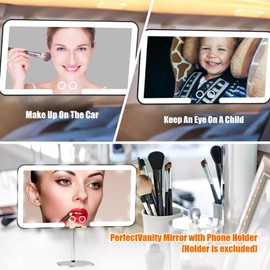 Car Sun Visor Vanity Mirror, Makeup Mirror with 3 Light Modes & 60 LEDs Rechargeable Led Light Car Mirror with Dimmable Touch Screen, Rear View Sun-Shading Travel Cosmetic (Black, 1 Pack)