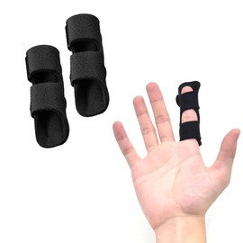 AWAVM Pack of 2 Black Trigger Finger Splint with Adjustable Straps and Integrated Aluminium Support for Hammer Finger Osteoarthritis Finger Stiff-Finger Sprain
