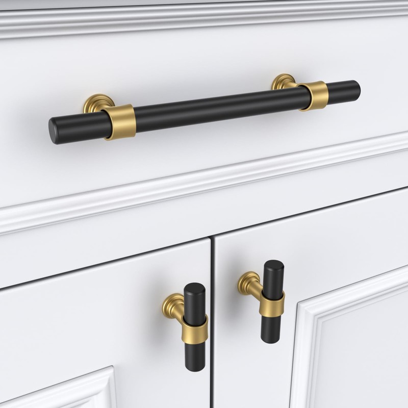 goldenwarm 10 Pack Black Cabinet Pulls Black and Gold Cabinet