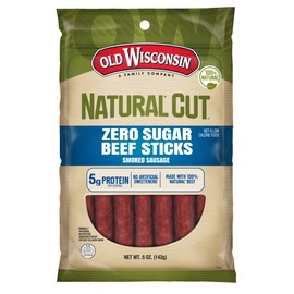 Old Wisconsin Natural Cut Beef Sausage Snack Sticks, Zero Sugar, Naturally Smoked, Ready to Eat, High Protein, Low Carb, Keto, Gluten Free, No Artificial Preservatives or Nitrates, 5 Ounce
