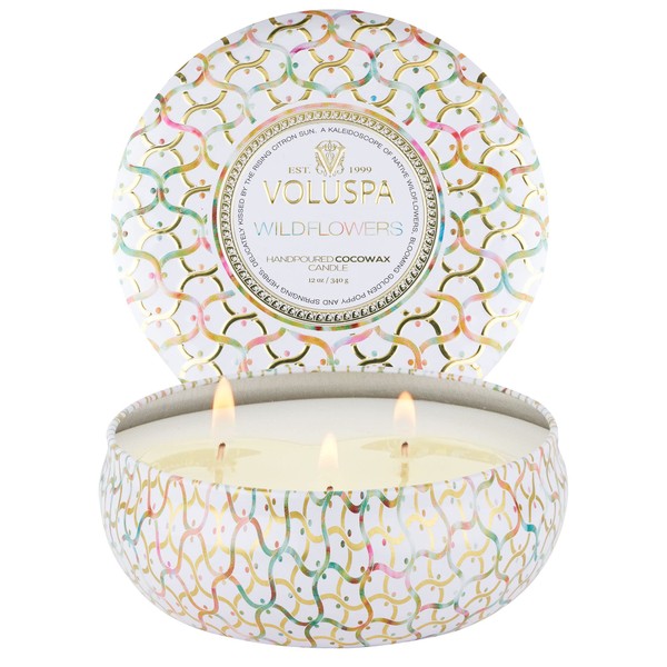 Voluspa Wildflowers, 3 Wick Tin Candle, 12 Ounce, 40 Hour
