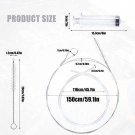 BOXOB Auto Sunroof Drain Cleaning Tool Kit, 59.1in Long Pipe Cleaners with Tube Cleaning Brush Syringe Hose Syringe Flexible Soft Drain Brush for Car Sunroof Trunk Wiper Hole (Steel Wire)