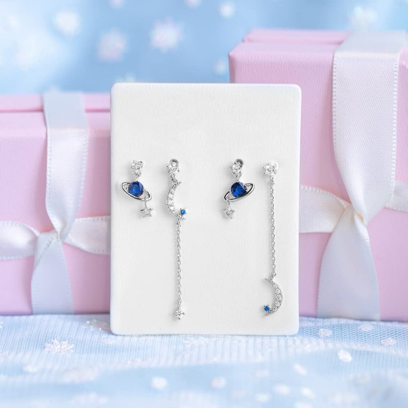 4Pcs Asymmetric CZ Planet Moon Star Chain Tassel Dangle Cute