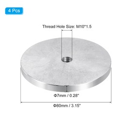 PATIKIL 80mm Round Shape Aluminum Disc, 4 Pack M10 Thread 7mm Thickness Hardware Aluminum Circle Glass Table Top Disc for Glass Table, Silver