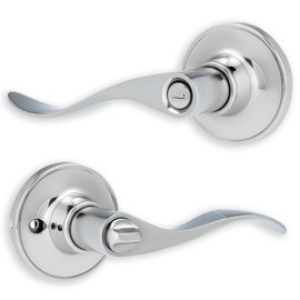 XFORT Cabriole Privacy Knob Set Polished Chrome, Door Knob with Lock for Internal Wooden Bathroom Doors, Complete Set with Tubular Latch