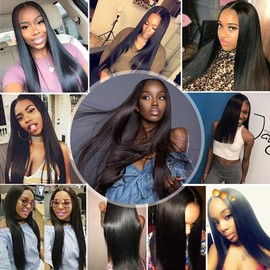 Bundles Human Hair Extensions Real Hair Wefts Real Hair Extensions for Black Women Bundles Extensions Wefts Hair Extension Human Hair Bundle (Straight Bundles Human Hair, 16 18 20 Inches)