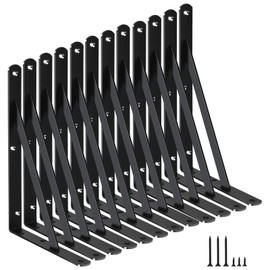 12 Pack L11 x H 8" Black Heavy Duty Shelf Brackets with Screws Metal Shelf Brackets Shelf Support Angle Brackets for Shelves L Brackets Heavy Duty Floating Shelf Brackets