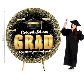 6.5FT Graduation Round Arch Backdrop Cover for Circle Arch Stand Wrinkle Resistant Circle Arch Backdrop Cover for Class of 2024 School Grad Party Decorations