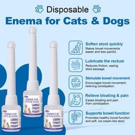 Disposable Enema for Cats & Dogs | Rectally Administered Gel -Quickly Softens Stool & Stimulates Bowel Movements & Eases Painful Bowel Movements | Pet Enema for Constipation | 6 mL Syringe (3 Pack)