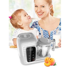 QooQit Plus 7 in 1 Baby Food Maker/Processor for Infants/Toddlers Organic Food Making Machine with Steam Cooker, Blender, Chopper, Defroster, Reheater, Disinfector, Auto Cleaning (Cloud Color)