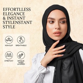 flintronic Hijab Women's Muslim Headscarf, Lightweight Fabric, Muslim Dress, Turkish Premium Prayer Headscarf, Turkish Premium Quality, black