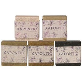 Xapontic - Set de 5 jabones artesanales de 125gr - Selección de aromas Menta, miel y avena, coco y vainilla, romero y café.                           
