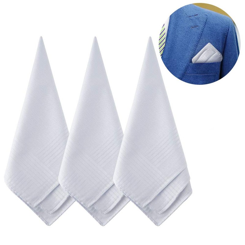 TUPARKA 12 Pack Pure White Cotton Handkerchiefs Large Pocket Squares