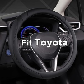 GIANT PANDA PU Leather Steering Wheel Cover Compatible with Toyota Round Steering Wheels Black