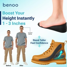 Height Increase Insoles for Mens Shoes (1 to 3" Boost) Adjustable 3 Layer Height Booster Inserts to Make You Instantly Taller, Heel Lifts (Mens 7-9.5)