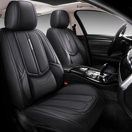 Isen-CoverAuto Full Coverage Faux Leather Car Seat Covers Universal Fit for Cars,Trucks,Sedans and SUVs with Waterproof Leatherette in Automotive Accessories (Black, Full Set)