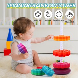 LMTNNB Spinning Stacking Toys - Rainbow Tower, Kids Stackable Spinning Toy, Educational Toy for Toddlers 1-3, Strong ABS Plastic, Color & Shape Recognition, Builds Sensory & Motor Skills