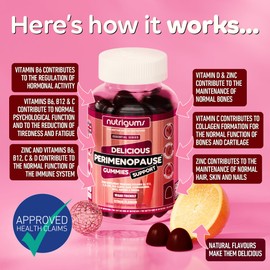 Nutrigums Perimenopause Support Gummy | Citrus Flavour | 60 Vegan Gummies | Red Clover, Ashwagandha, Maca, Ginseng, Sage, Ginkgo with VIT B6, B12, VIT D and VIT C | Nutritional Balance for Women by NUTRIGUMS®