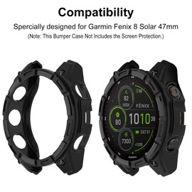 SumRioo Protective Case Cover Compatible with Garmin Fenix 8 Solar 47 mm, TPU [Shockproof] [Scratch-Resistant] Protective Case Cover Shell for Garmin Fenix 8 Solar 47 mm, Black