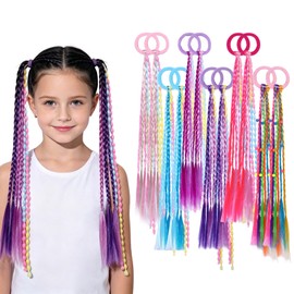 TOKUFAGU 12 PCS Colored Braided Hair Extensions for Kids, Beaded Hair Ties