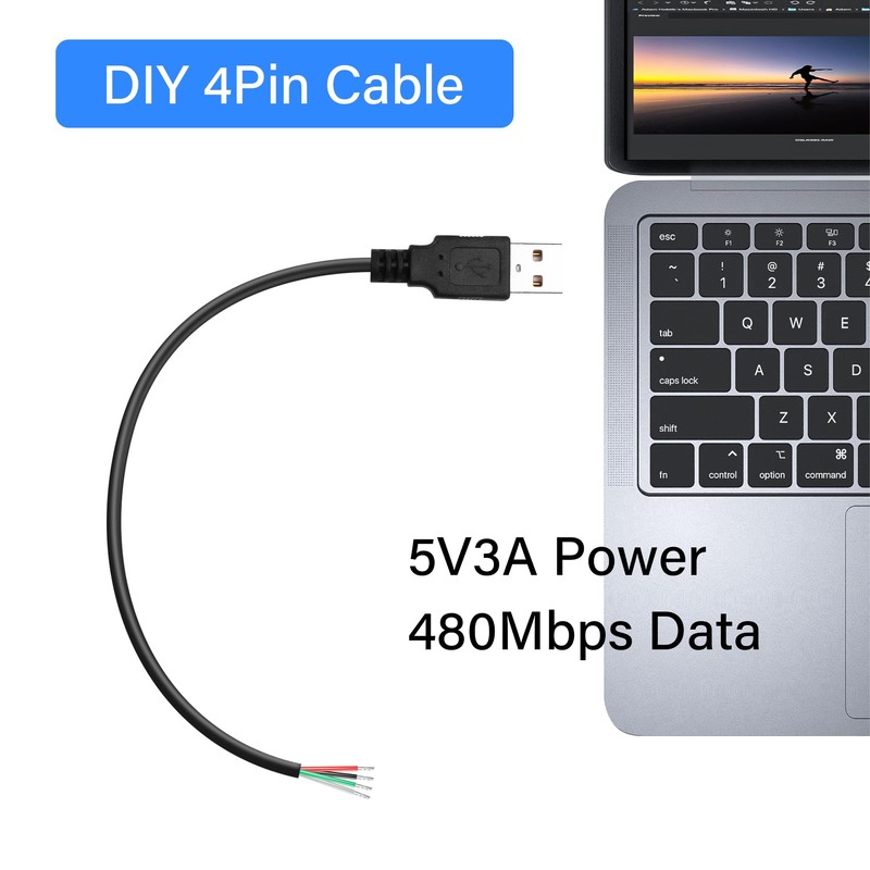 PNGKNYOCN 30cm USB DIY Pigtail Cable, 22AWG 5V/3A USB A