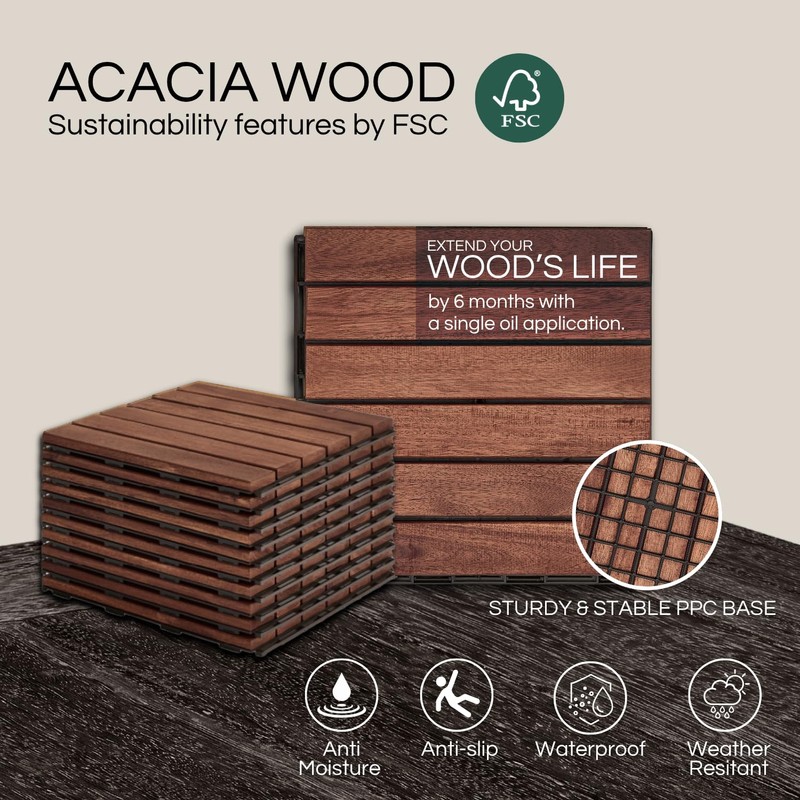 THYOI Premium Deck Tiles, Patio Flooring - Outdoor Waterproof Acacia