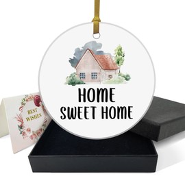 REWIDPARTY Best Gifts for Friends Neighbors Home Sweet Home Christmas Ornament Keepsake Sign Round Plaque Graduation Gifts for Best Friend 3" Circle Ceramic Ornament with Gold Ribbon & Gift Box