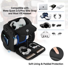 PGmoon Carrying Case Compatible with Oculus Meta Quest 2/Quest 3/Quest 3S/Quest Pro/VR Elite Strap, Travel Storage Case Bag with Separate Room for Touch Controllers & Accessories (Patent Design)