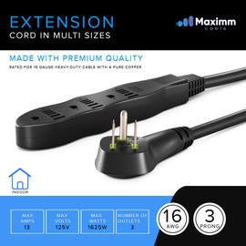 Maximm Extension Cord 50 ft, Extension Cord with Multiple Outlets (3 Outlets), Outlet Extender with Indoor Wire, Multi Plug Outlet 125V, 3 Prong Extension Cord, ETL Listed, Black