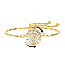 Spinning Sunflower Fidget Bracelet for Women, Adjustable Rhinestone Sparkly Flowers Anxiety Wrist Bracelets Sunflowers Mood Statement Worry Relieving Jewelry（Gold）