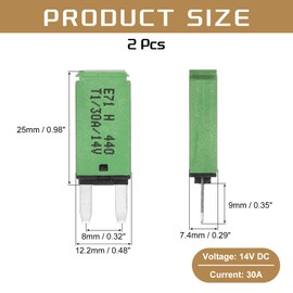 DMiotech 2 Pack Automatic Narrow Mini Reset Fuse, 14V DC 30A ATC/ATO Auto Circuit Breaker Reset Fuses Low Profile Blade Fuses for Car Truck SUV Marine Boat Motorcycle, Green