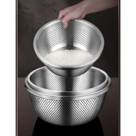 Mixing Bowls with Colander 304 Stainless Steel Kitchen Strainer for Washing Rice, Vegetables, Pasta (22cm/8.5")