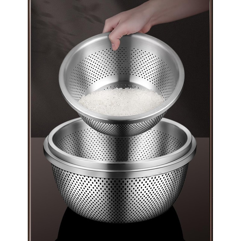 Mixing Bowls with Colander 304 Stainless Steel Kitchen Strainer for