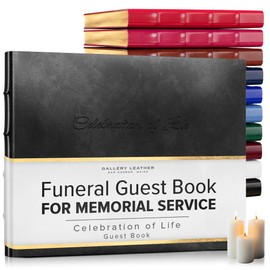 Gallery Leather Funeral Guest Book for Memorial Service and Celebration of Life with 192 Lined Pages - Hardcover, Bound Leather Guest Sign in Book - 7 x 9 - Acadia Black