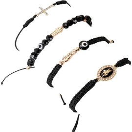 Pink String Evil Eye 7 Knot Lucky Bracelets Mexican Braclets Red Braided Black Rope San Judas Bracelet Virgin Mary Amulet  for Women Men - Color: Black San Judas