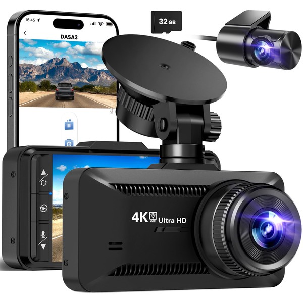 Dash Cam Front and Rear 4K/1080P, Dash Camera for Cars