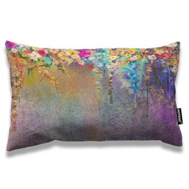 AOYEGO Floral Throw Pillow Cover 12x20 Inch Watercolor Painting Colorful Flowers Leaves Rectangle Pillow Cases Home Decorative Cotton Linen Cushion Cover for Bed Sofa