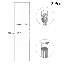 TA-VIGOR 2Pcs 7mm Extra Long Twist Drill Bits, 300mm Length High-Speed Steel HSS Straight Shank Spiral Drill Bits for Wood Metal Aluminum Plastic
