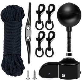 NQ Flag Pole Repair Parts Kit with 50 Feet Nylon Flag Pole Rope, 4 Pcs Flag Pole Swivel Snap Clips, Flag Pole Truck with Pulley, Flag Pole Top Black Ball, Cleat, Flagpole Accessories Tool Kits