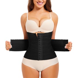Nebility Womens' Waist Trainer Tummy Control Waist Cincher Slim Body Shaper (Black with Extra Belt, Large)
