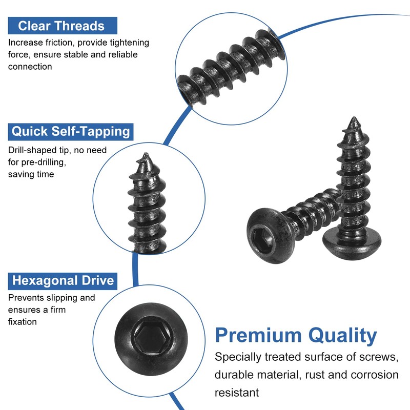 sourcing map Hex Socket Self Tapping Screws, M6 x 20mm
